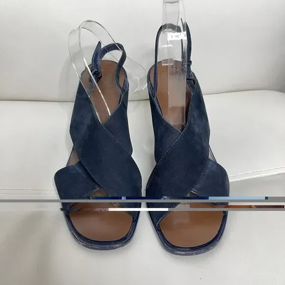 Tory Burch Slingback Wedge Sandals 7.5 Blue Suede Gabrielle Quiet Luxury Shoes - Picture 5 of 16